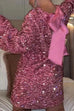 Meridress Long Sleeves Bow Back Sequin Party Dress