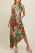 Meridress One Shoulder Cut Out Asymmetric Hem Floral Print Pleated Maxi Dress