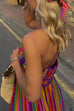 Meridress V Neck Backless Rainbow Stripes Cami Maxi Holiday Dress