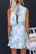 Tie Neck Open Back Sleeveless Floral Print Mini Dress