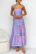 Meridress Spaghetti Strap Tiered Color Block Striped Maxi Dress