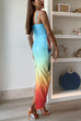 Meridress Back Slit Gradient Printed Sequin Maxi Cami Dress