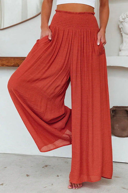 Meridress Smocked Elastic Waist Pleated Wide Leg Pants