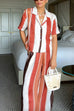 Meridress Striped Short Sleeves Button Down Shirt Wide Leg Pants Set