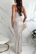 Meridress Spaghetti Strap V Neck High Slit Sequin Maxi Party Dress