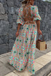 Meridress Puff Sleeves Backless Lace-up Printed Maxi Vacation Dress