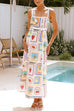 Meridress Tie Back Ric Rac Trim Unique Print Maxi Cami Holiday Dress