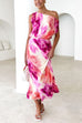 One Shoulder Waisted Tie Dye Maxi Vacation Dress