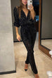 Meridress Wrap V Neck Tie Waist Sequin Jumpsuit