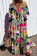 Meridress Ruched Button Down Balloon Sleeves Printed Maxi Dress