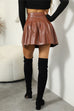 Meridress High Waist Faux Leather Pleated Mini Skirt