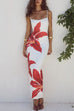 Meridress Spaghetti Strap Back Slit Lily Print Bodycon Maxi Dress