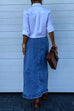 Meridress High Rise Button Down Slit Denim Skirt