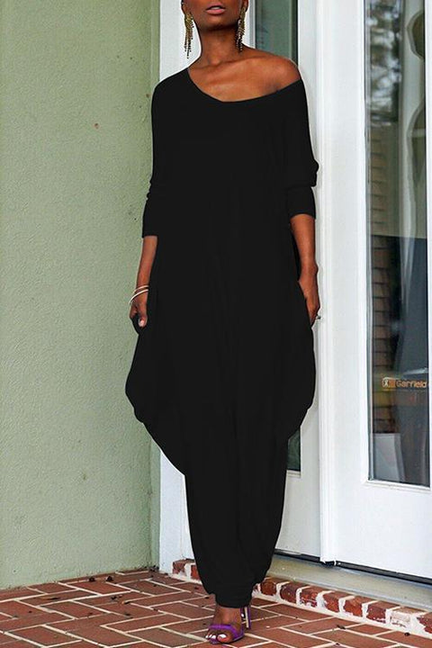 Meridress Crewneck Long Sleeve Draped Jumpsuit