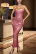 Meridress Strapless Back Slit Rhinestone Bodycon Maxi Party Dress