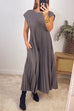 Meridress Cap Sleeves Pocketed Loose Pleated Maxi Dress