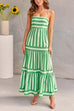 Meridress Spaghetti Strap Ruffle Tiered Color Block Striped Maxi Dress