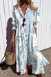 Meridress Ruched Button Down Balloon Sleeves Printed Maxi Dress