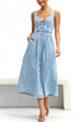 Meridress Distressed Button Down Pocketed Denim A-line Midi Cami Dress