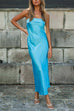 Meridress Backless Tube Top Solid Satin Maxi Party Dress