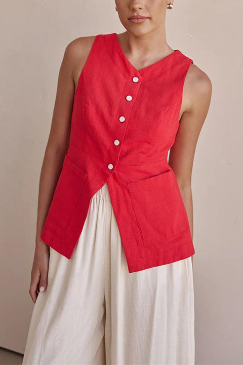 Meridress Single Breasted Pocketed Solid Vest