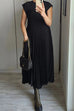 Meridress Cap Sleeves Pocketed Loose Pleated Maxi Dress