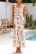 Meridress Tie Back Ric Rac Trim Unique Print Maxi Cami Holiday Dress