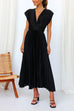 Meridress Deep V Neck Waisted Maxi Pleated Swing Dress