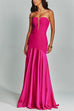 Meridress Mesh V Neck Strapless Splice Flare Maxi Party Dress