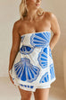 Meridress Seashell Print Strapless Ruffle Tube Top and Wrap Mini Skort Set