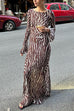 Meridress Boat Neck Bell Sleeves Animal Print Maxi Dress