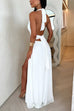 Meridress Deep V Neck Halter Tie Knot Backless Slit Maxi Dress