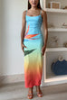 Meridress Back Slit Gradient Printed Sequin Maxi Cami Dress