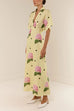 Collared V Neck Short Sleeves Floral Print Maxi Dress