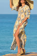 Meridress V Neck Side Split Printed Maxi Holiday Dress