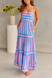 Meridress Spaghetti Strap Ruffle Tiered Color Block Striped Maxi Dress