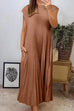 Meridress Cap Sleeves Pocketed Loose Pleated Maxi Dress