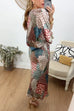 Meridress 3/4 Sleeves Button Up Top and High Waist Maxi Skirt Printed Set