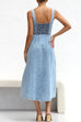 Meridress Distressed Button Down Pocketed Denim A-line Midi Cami Dress