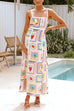 Meridress Tie Back Ric Rac Trim Unique Print Maxi Cami Holiday Dress