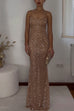 Meridress Spaghetti Strap Sheer Embellished Maxi Party Gown