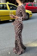 Meridress Boat Neck Bell Sleeves Animal Print Maxi Dress