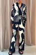 Meridress Graphic Printed Long Sleeve Blouse Shirt Wide Leg Pants 2 Pieces Set