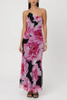 Meridress One Shoulder Cut Out Floral Print Maxi Cami Dress