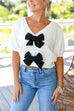 Meridress V Neck Short Sleeves Bow Knot Knit Top