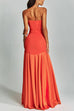 Meridress Mesh V Neck Strapless Splice Flare Maxi Party Dress