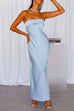 Meridress Backless Tube Top Solid Satin Maxi Party Dress