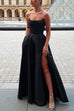 High Slit Strapless Corset A-line Maxi Satin Gown Dress