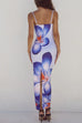 Meridress Spaghetti Strap Back Slit Lily Print Bodycon Maxi Dress