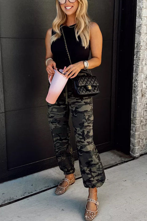 Meridress Camo Drawstring Waist Pocketed Cargo Pants